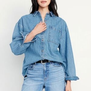 Old Navy Denim Womens Button Up Long Sleeve Chambray Blue Size 3x Plus Western